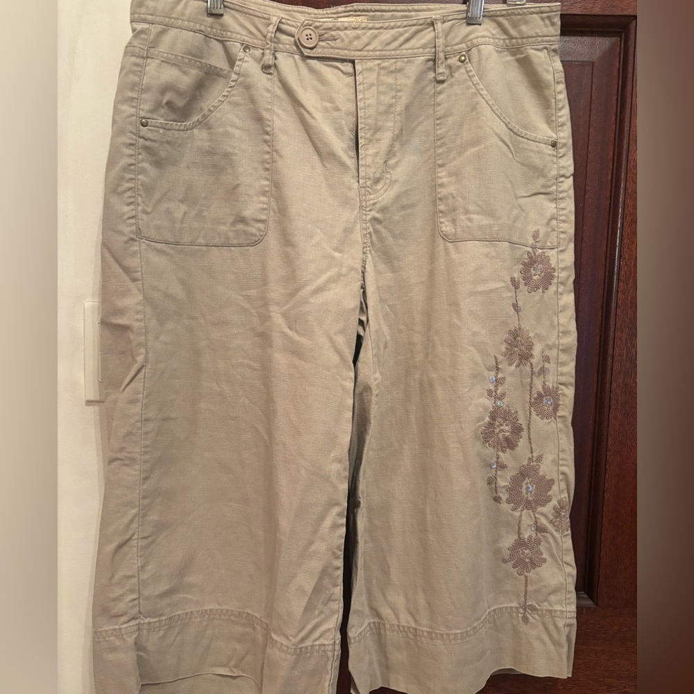 Faded Glory Beige Linen-Blend Cropped Pants